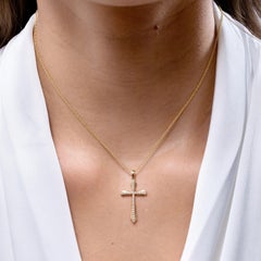 0.25 CTW Diamond Cross Pendant in 14K Solid Gold Prong-Set for Women