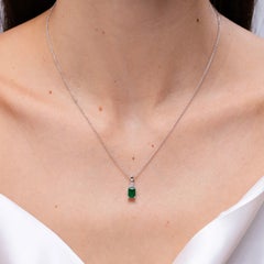 Emerald-Cut Emerald Pendant with Diamond Trio in Platinum for Women
