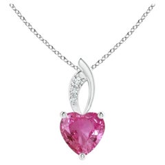 Pink Sapphire Heart Pendant with Diamond Accents in 14K Solid Gold for Women