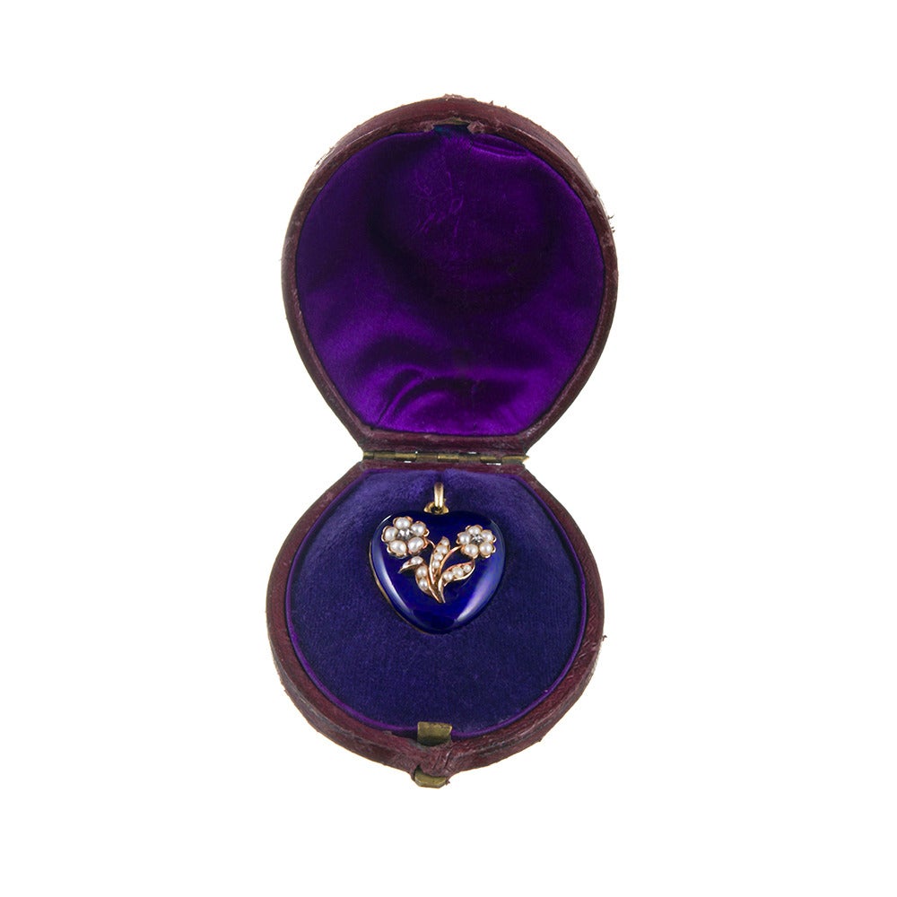 Women's Victorian Enamel Pearl Diamond Gold Heart Locket in Original Box