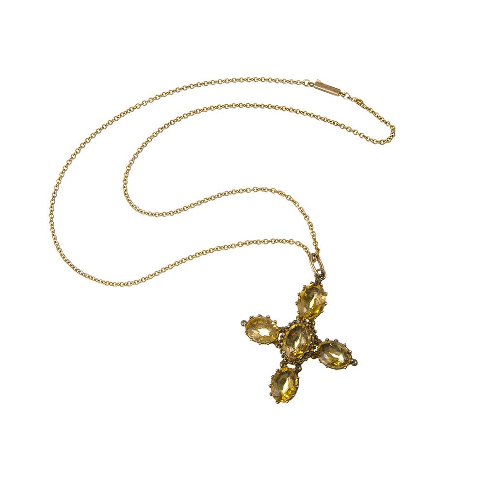 Victorian Citrine Gold Cross Pendant In Excellent Condition In Carmel-by-the-Sea, CA