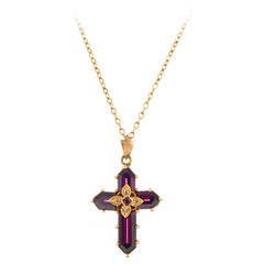 Antique Victorian Garnet Diamond Gold Cross