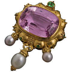 140 Carat Kunzite Tsavorite Pearl Brooch Pendant 7