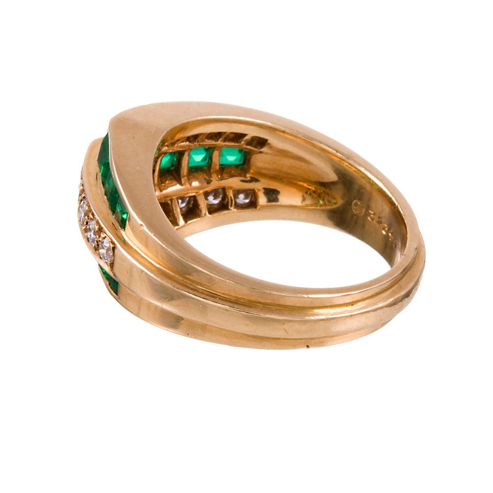 Oscar Heyman Emerald Diamond Gold Ring In Excellent Condition In Carmel-by-the-Sea, CA