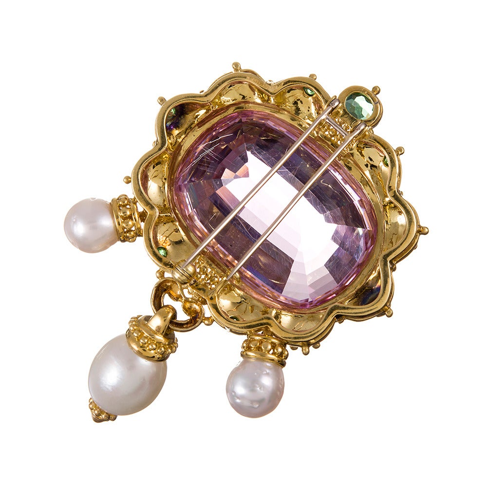 140 Carat Kunzite Tsavorite Pearl Brooch Pendant 1