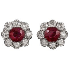 4.16 Carat Ruby and 3.78 Carat Diamond Cluster Earrings