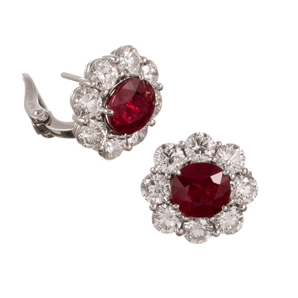 4.16 Carat Ruby and 3.78 Carat Diamond Cluster Earrings