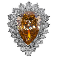 6.13 Carat Fancy Brown-Yellow Pear Shaped Diamond Platinum Cluster Ring