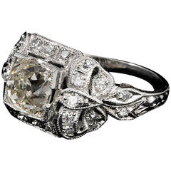 Art Deco 1.35 Carat Old Mine Cut Diamond Platinum Ring