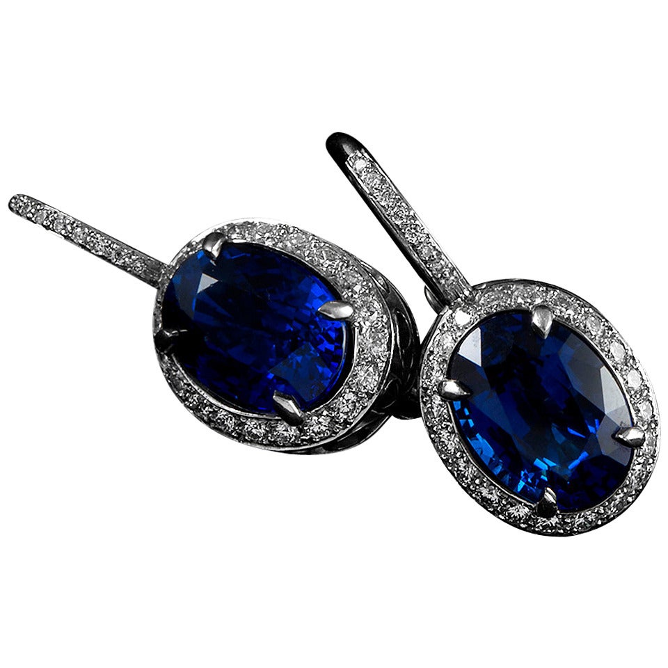 6.73 Carat Sapphire Diamond Platinum Drop Earrings