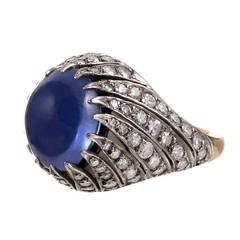 Natural 9 Carat Sri Lanka Cabochon Sapphire Diamond Ring 10