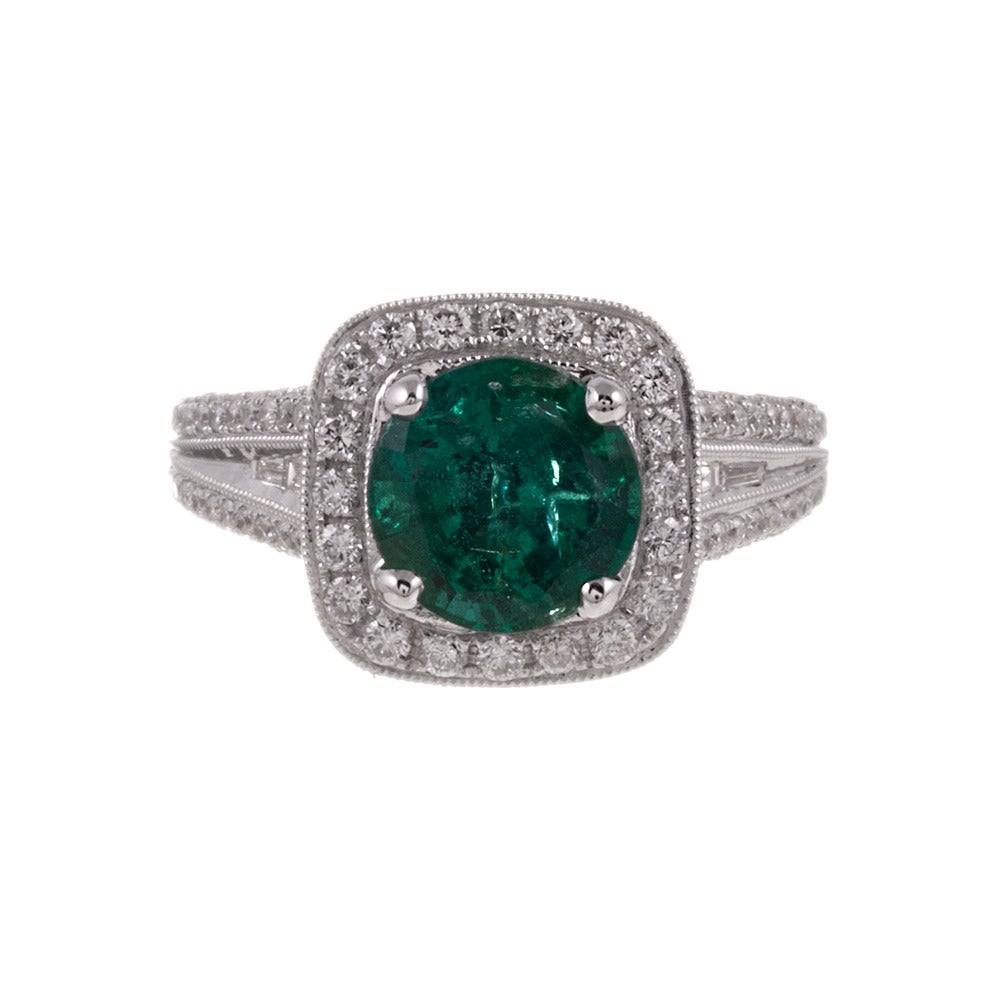 2.21 Carat Round Emerald  Diamond Halo Ring