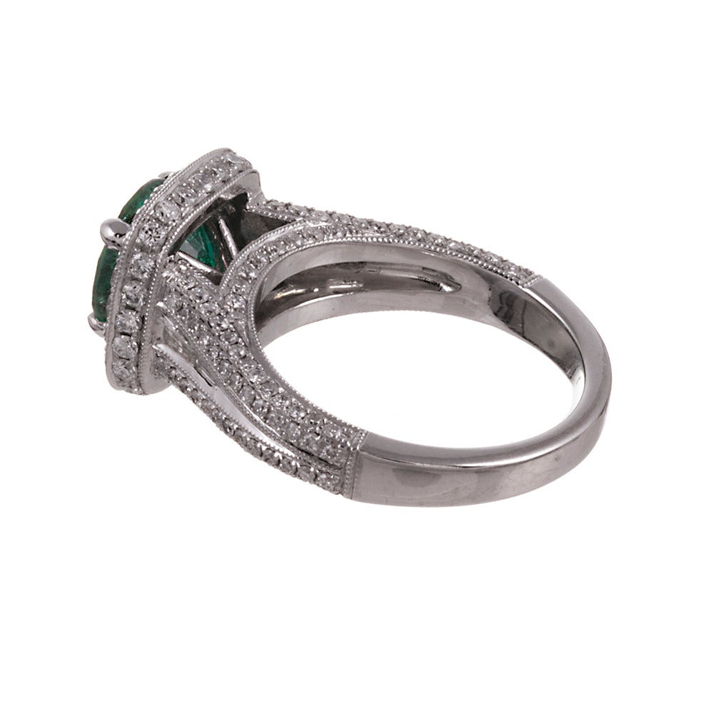 Women's 2.21 Carat Round Emerald  Diamond Halo Ring