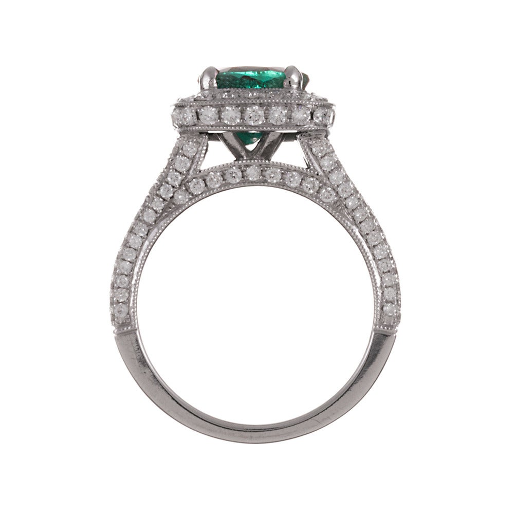 2.21 Carat Round Emerald  Diamond Halo Ring 1