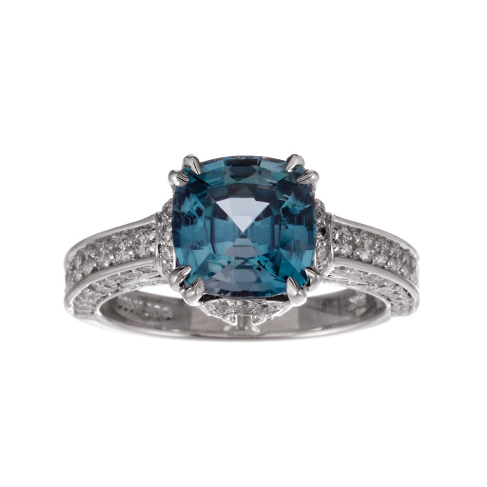 3.54 Carat Blue Zircon Diamond Ring