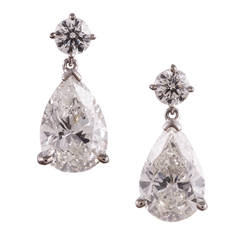 3.30 Carat Pear Shaped Diamond Gold Earrings