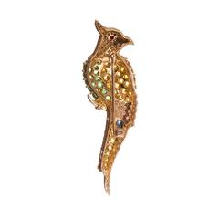 Gemstone Gold Parrot Brooch