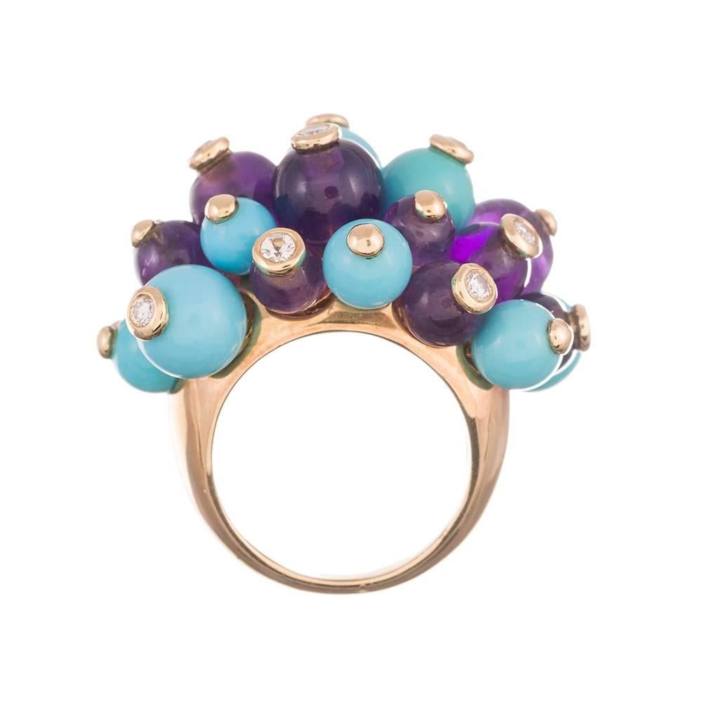Women's Turquoise Amethyst Diamond Gold Tremblant Dome Ring