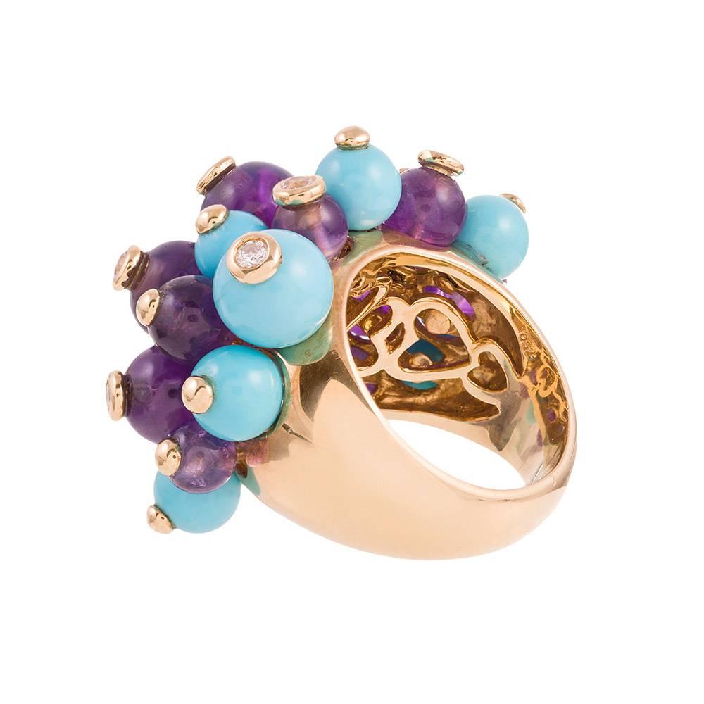 Turquoise Amethyst Diamond Gold Tremblant Dome Ring In Excellent Condition In Carmel-by-the-Sea, CA