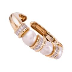 David Webb Baroque Pearl Diamond Gold Cuff Bracelet