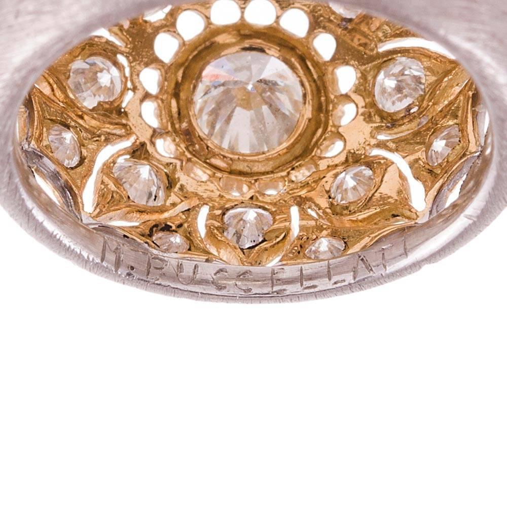 1970s M. Buccellati Diamond Gold Flower Ring 1