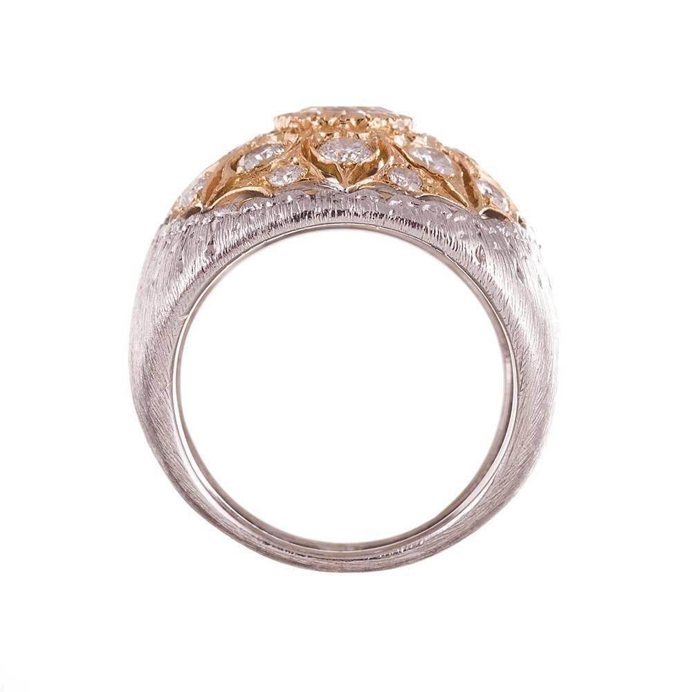Women's 1970s M. Buccellati Diamond Gold Flower Ring