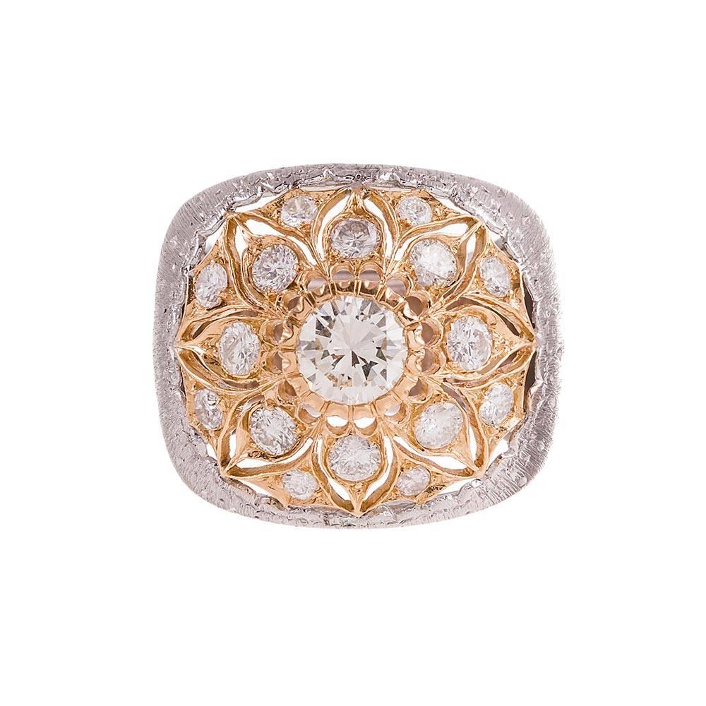 1970s M. Buccellati Diamond Gold Flower Ring
