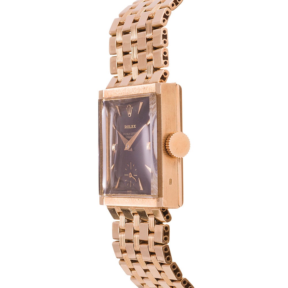 Rolex Yellow Gold Gilt Dial Square Case 
