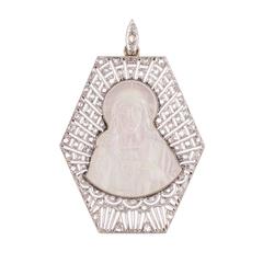 Antique Edwardian Mother of Pearl Diamond Gold Platinum Jesus Christ Pendant