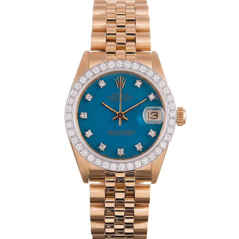 Rolex Yellow Gold Diamond Stella Dial Datejust Wristwatch Ref. 6828