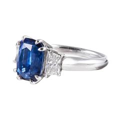 4.12 Carat Oval Sapphire Trapezoid Diamonds Platinum Ring