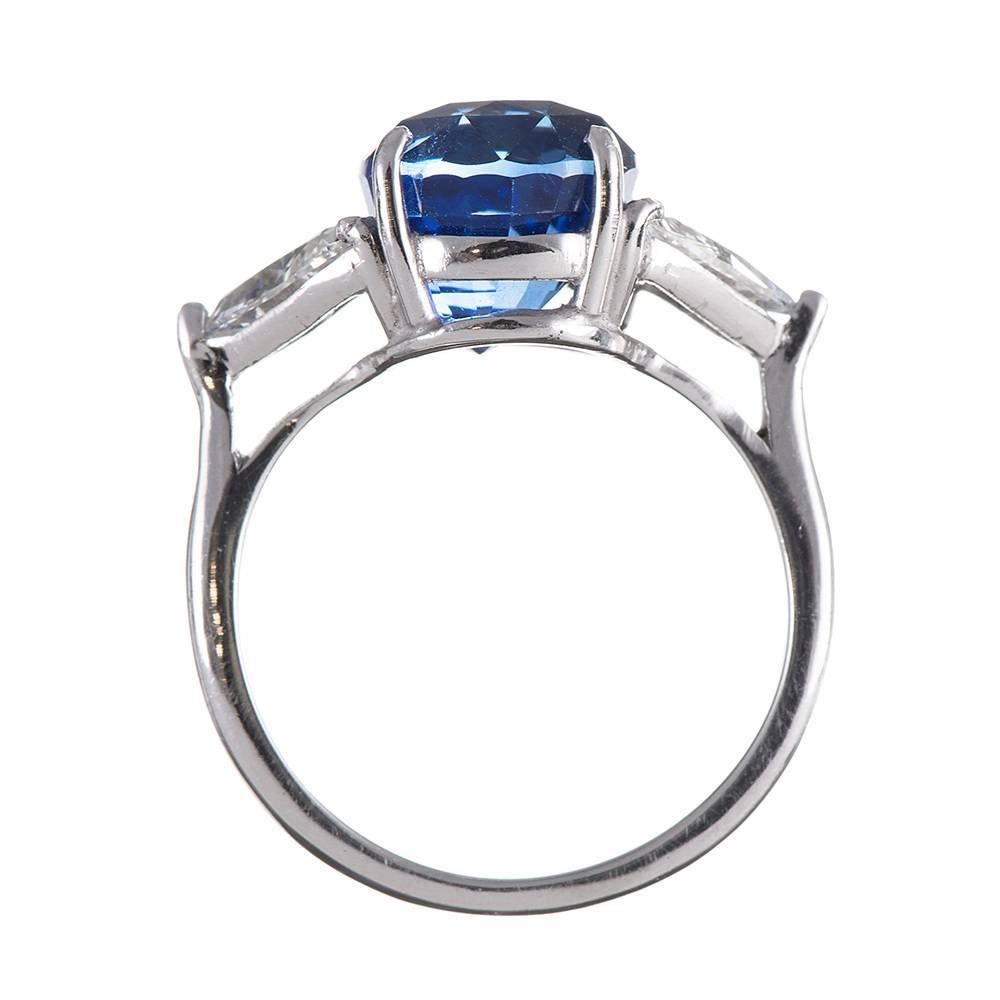 7.02 Carat Oval Sapphire Trillion Diamond Platinum Ring at 1stDibs ...