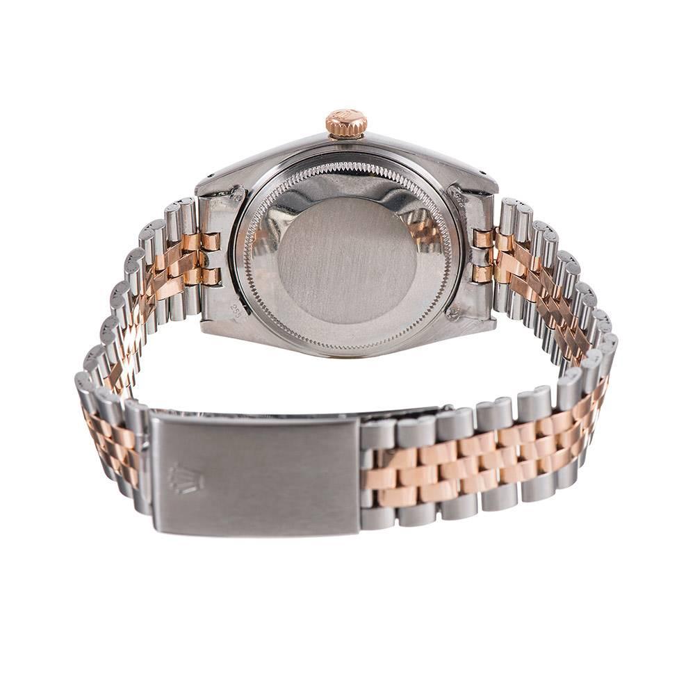 Women's or Men's Rolex Rose Gold Stainless Steel Smooth Bezel Datejust Wristwatch 