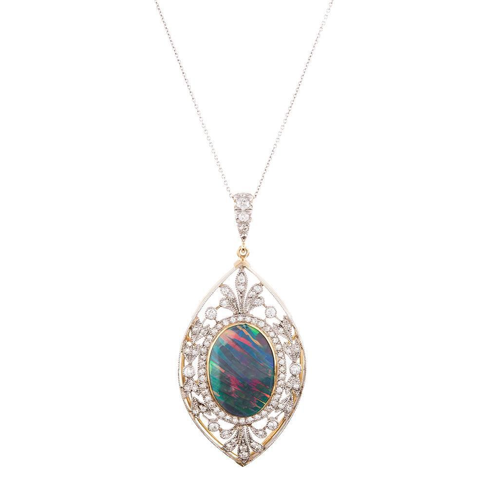 Edwardian 11.50 Carat Opal Diamond Gold Platinum Pendant For Sale at ...