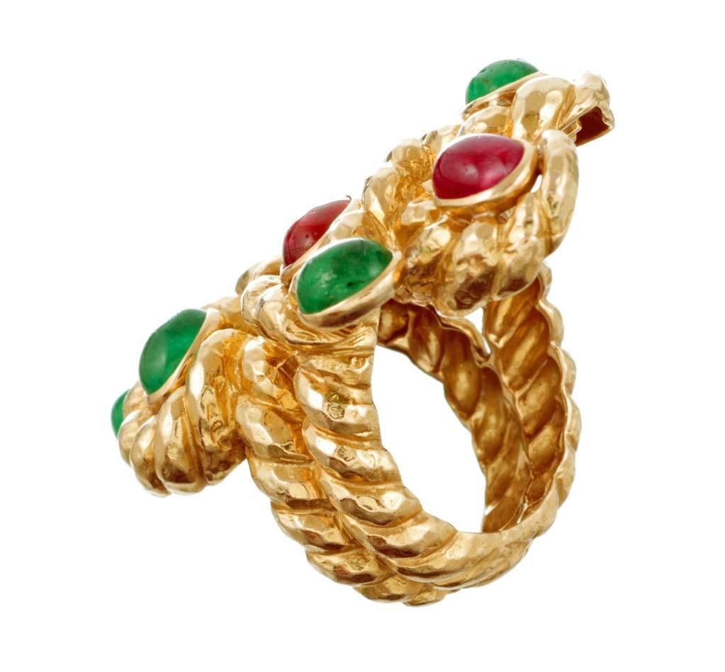 David Webb Ruby Emerald Gold Ring In Excellent Condition In Carmel-by-the-Sea, CA