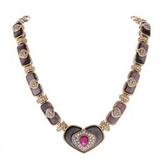 Harry Winston Black Mother of Pearl Ruby Diamond Gold Necklace