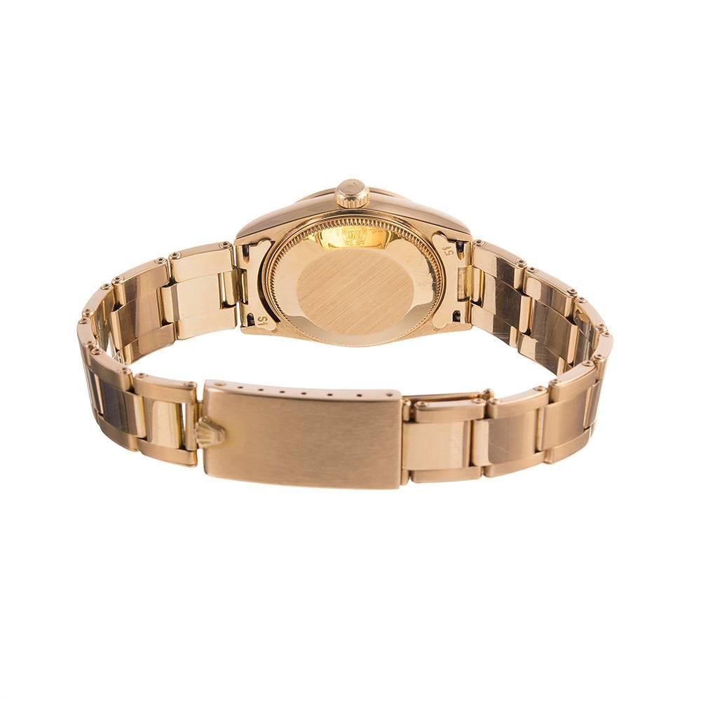 Women's or Men's Rolex Lady's Yellow Gold Diamond Dial Blue Vignette Wristwatch Ref 68278 