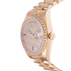 Rolex Yellow Gold Diamond Sapphire Dial Day-Date Wristwatch Ref 18048