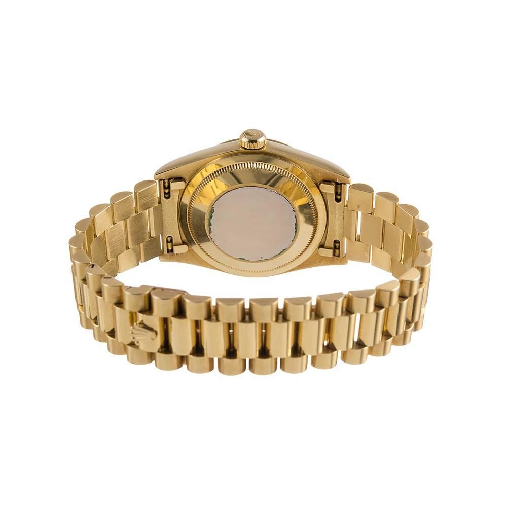 Women's or Men's Rolex Yellow Gold Diamond Dial Day-Date Blue Vignette Wristwatch