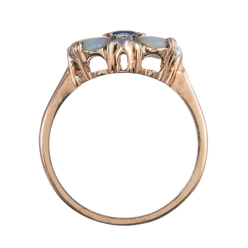 Women's Circa 1930s American Made Opal Sapphire Diamond Gold Ring