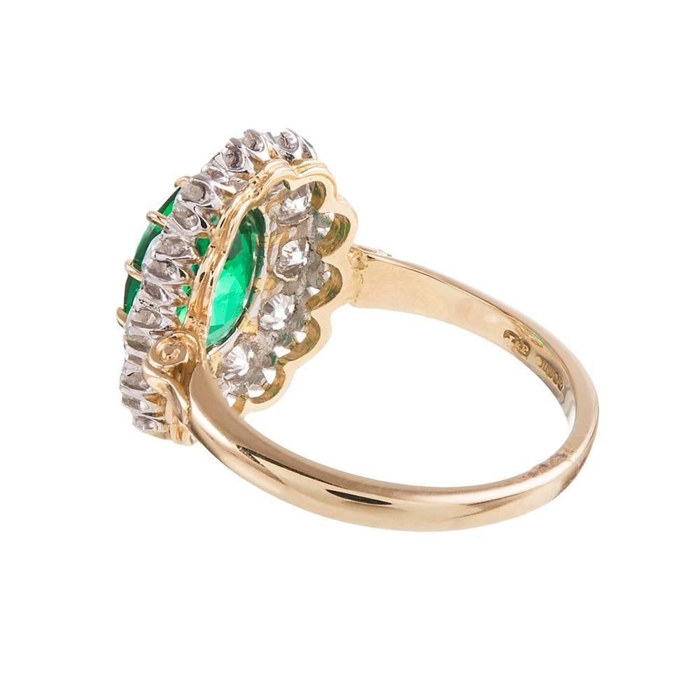 2.73 Carat Emerald Diamond Gold Cluster Ring In New Condition In Carmel-by-the-Sea, CA