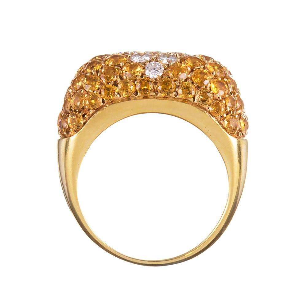 Women's Yellow Sapphire Diamond Gold Half Eternity Squared Dome Ring