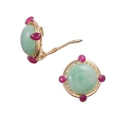 Seaman Schepps Cabochon Jadeite Ruby Gold Earrings
