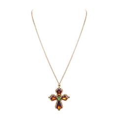 Victorian Hessonite Tsavorite Garnet Gold Cross