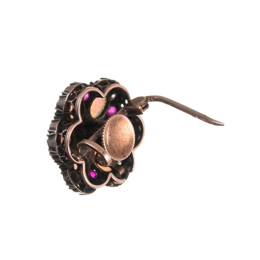 Old European Cut Convertible Victorian Opal Ruby Diamond Silver Gold Ring Pendant