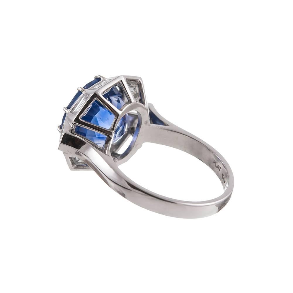 Baguette Cut 9.11 Carat Sapphire Baguette Diamond Platinum Ring