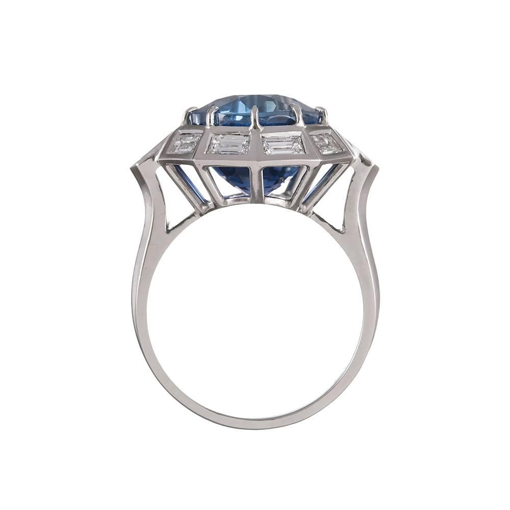 9.11 Carat Sapphire Baguette Diamond Platinum Ring In Excellent Condition In Carmel-by-the-Sea, CA