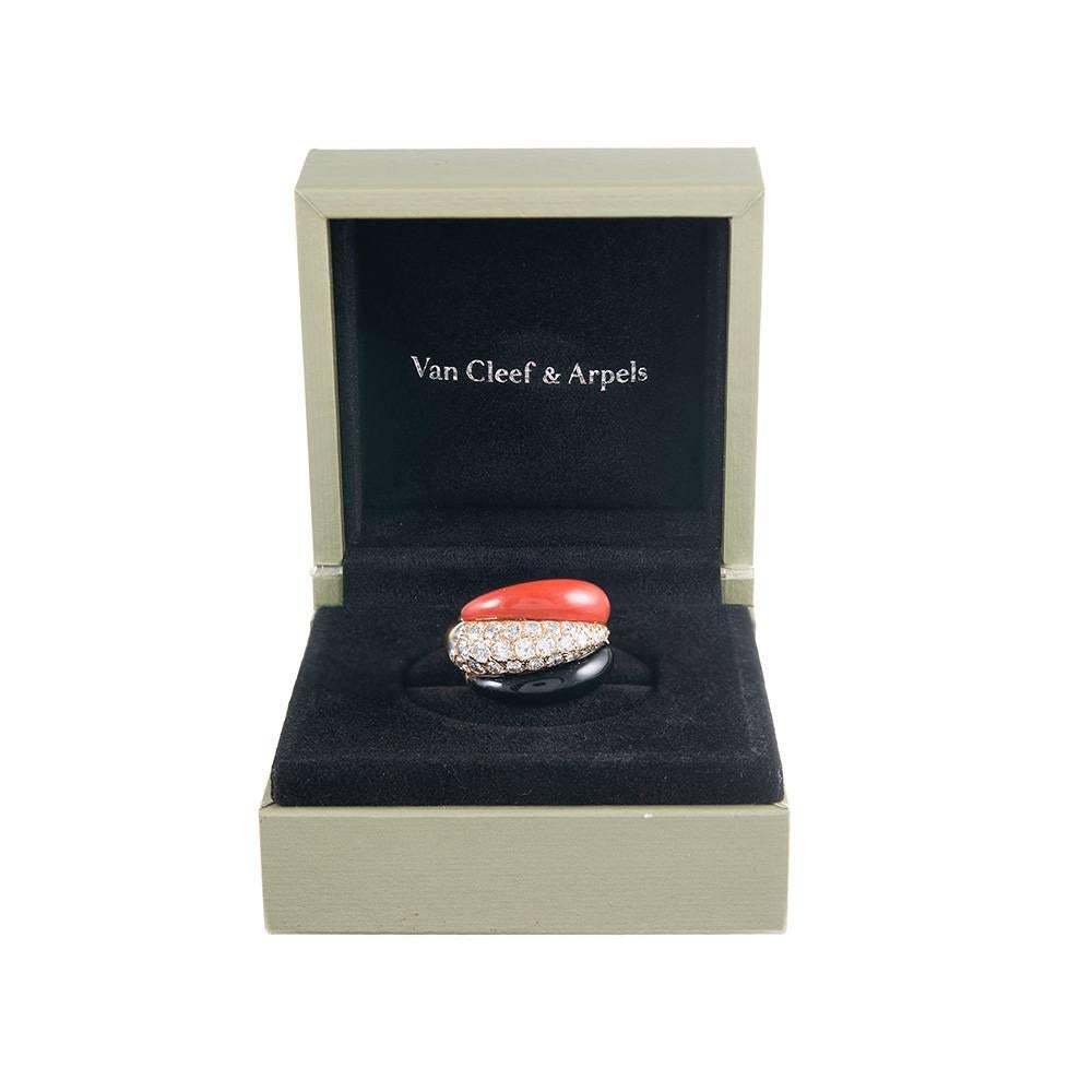 Van Cleef & Arpels Onyx Coral Diamond Gold Ring 2