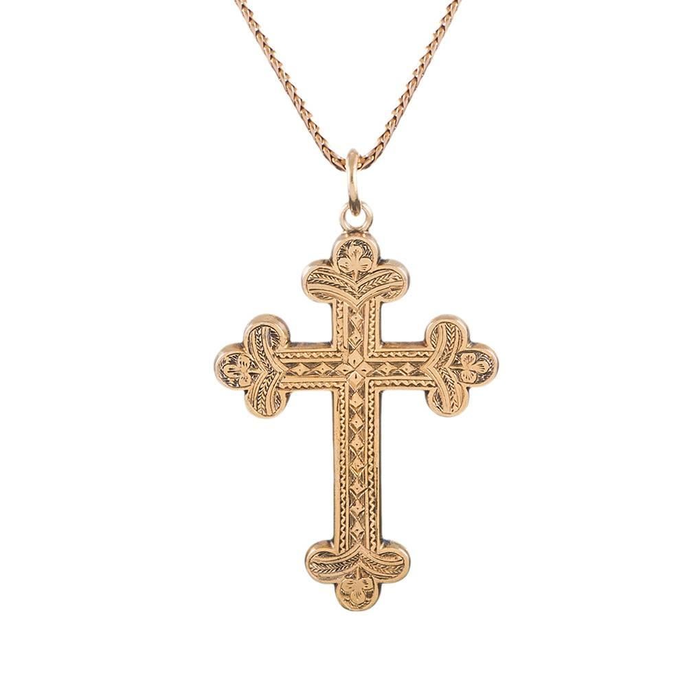 Women's or Men's Victorian Gold Engraved Cross Pendant