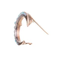Edwardian Opal Diamond Gold Platinum Crescent Moon Pin